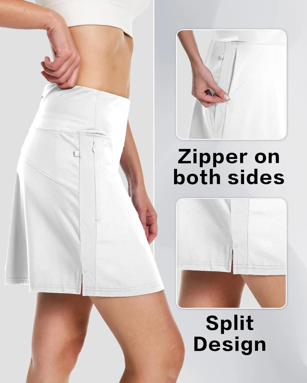 16" Golf Skorts Skirts for Women with Zipper Pockets Women's High Waisted Tennis Skirt Athletic Skort