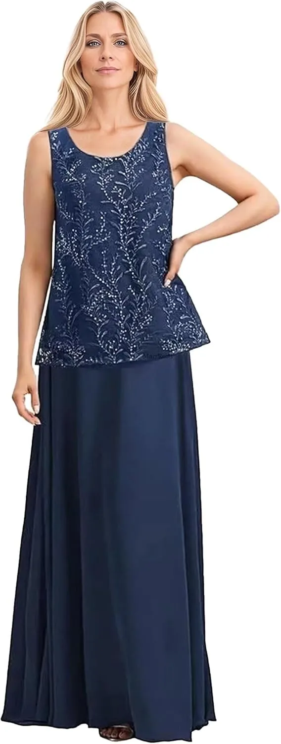 2 Pieces Mother of The Bride Dresses for Wedding 3/4 Long Sleeves Chiffon Formal Dress for Women 2025