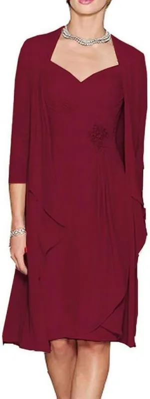 2 Pieces Mother of The Bride Dresses for Wedding Long Sleeves Chiffon Formal Outfits for Women with Jackets