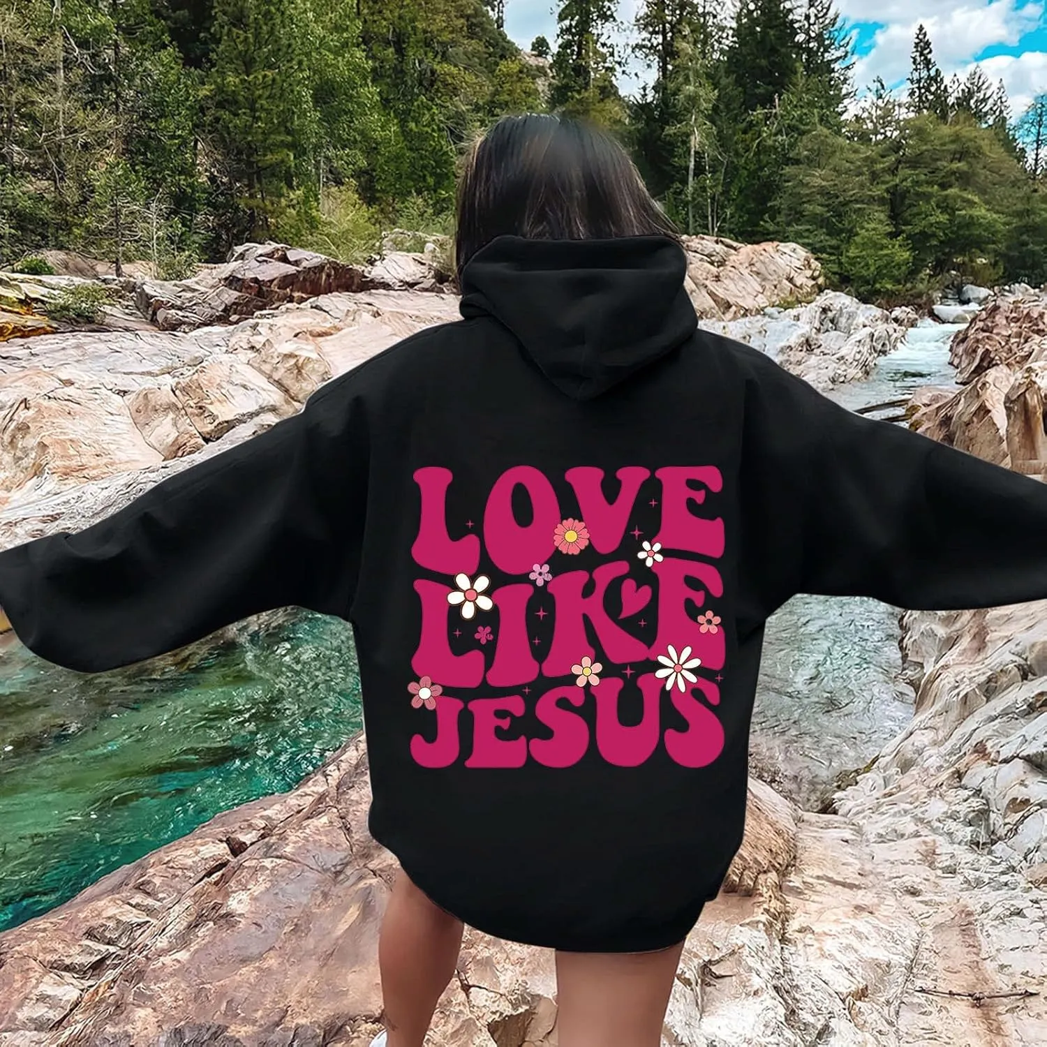 2025 Women Pink Palm Puff Hoodie Cute Teen Girls Graphic Hoodies Pullover Sweatshirts Y2k Preppy Oversized Sweatshirt