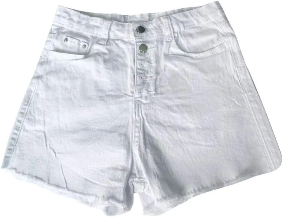 2025 Women's High Waist Button Fly Denim Jean Shorts Hemline Cotton Denim Stretch Jean Shorts Stretchy Jean Short