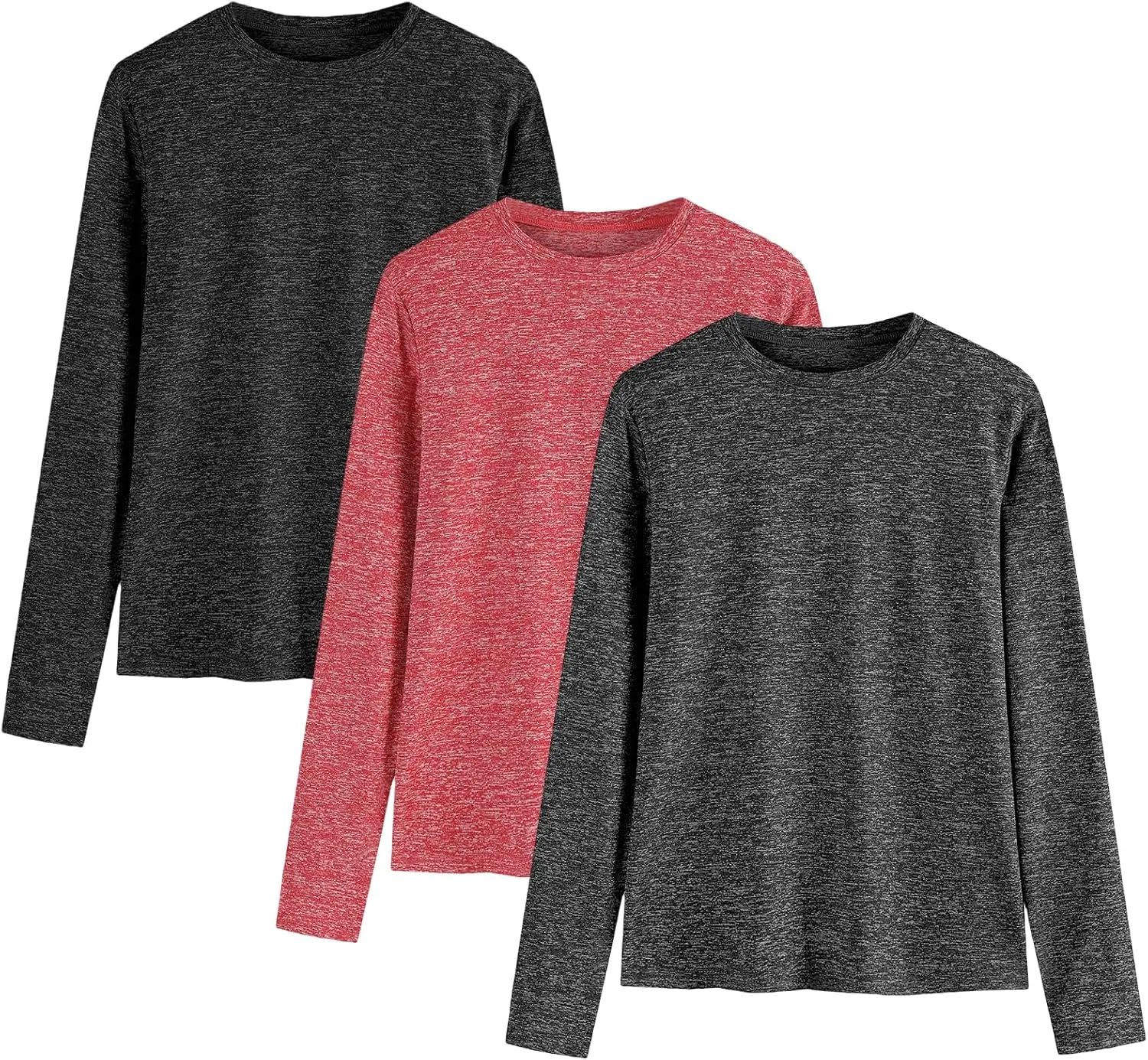 3 Pack Youth Boys Kids T Shirts Quick Dry Long Sleeve Moisture Wicking Tee Shirts Athletic Tops (Age 5-18)