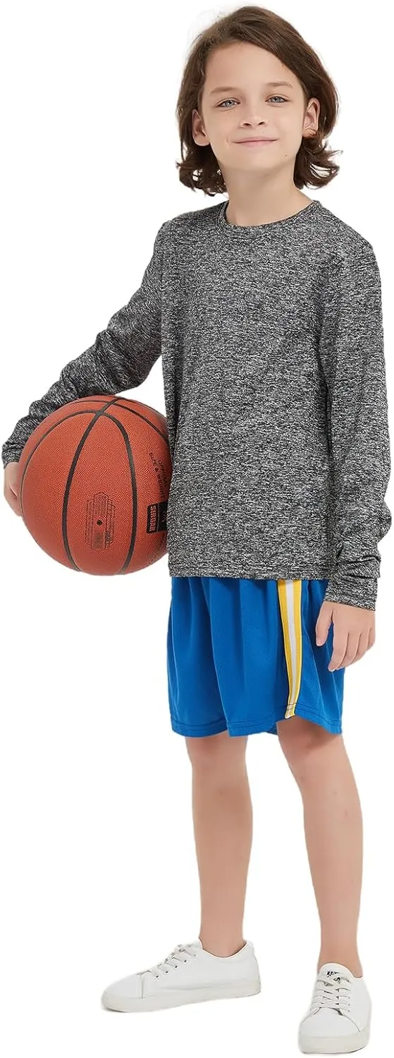 3 Pack Youth Boys Kids T Shirts Quick Dry Long Sleeve Moisture Wicking Tee Shirts Athletic Tops (Age 5-18)