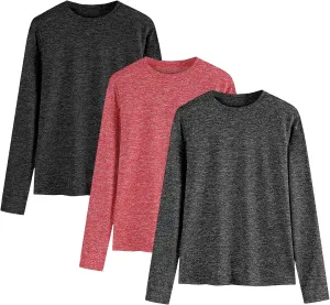 3 Pack Youth Boys Kids T Shirts Quick Dry Long Sleeve Moisture Wicking Tee Shirts Athletic Tops (Age 5-18)
