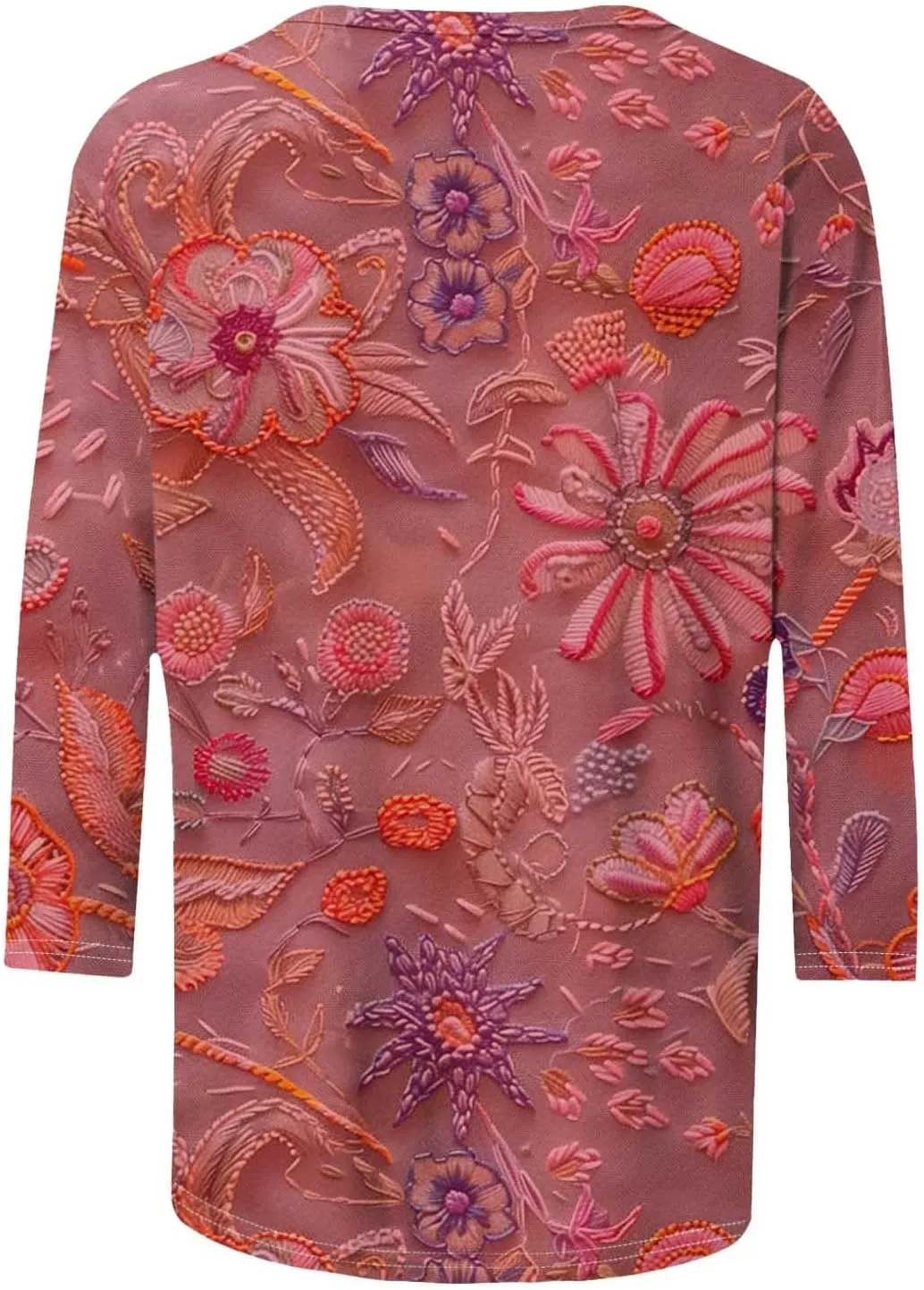 3/4 Length Sleeve Womens Tops Round Neck Trendy Casual Blouses Loose Fit Floral T-Shirt Shirts