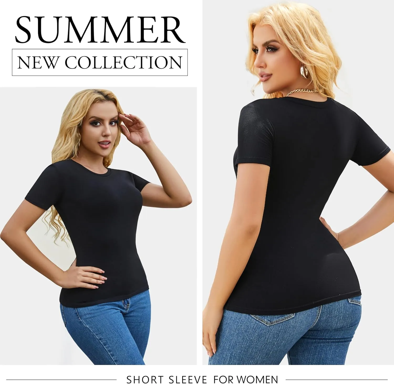 3/5 Pack Crew Neck T Shirts for Women Daily Casual Womens Fitted Tshirt Basic Tops for Women Stretchy Womens Tees