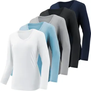 4-7 Pack Long Sleeve Shirts for Women,Moisture Wicking Shirts Long Sleeve Workout Tops for Women V Neck Hiking T-Shirts