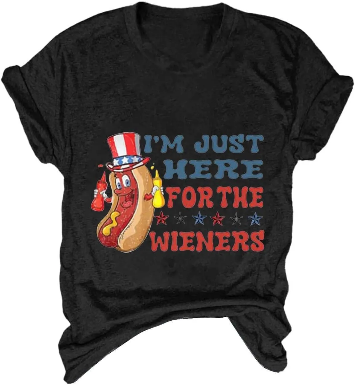4th of July Shirts for Women 2025 Cute Hot Dog Graphic Short Sleeve Tee Casual American Flag Patriotic Plus Size Tops