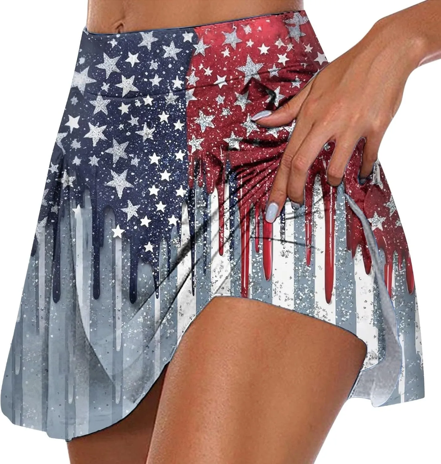 4th of July Skorts for Women Athletic Breathable 2 in 1 Tennis Skirt Shorts Workout High Waisted Stretch Flowy Shorts