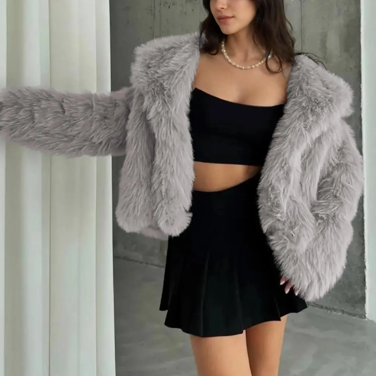 Ainangua Womens Faux Fur Coat Shaggy Oversized Lapel Button Fuzzy Ladies Jackets Warm Winter Outfits