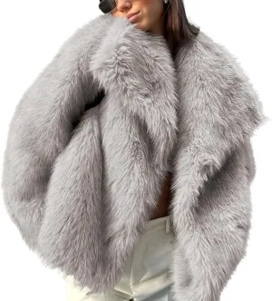 Ainangua Womens Faux Fur Coat Shaggy Oversized Lapel Button Fuzzy Ladies Jackets Warm Winter Outfits