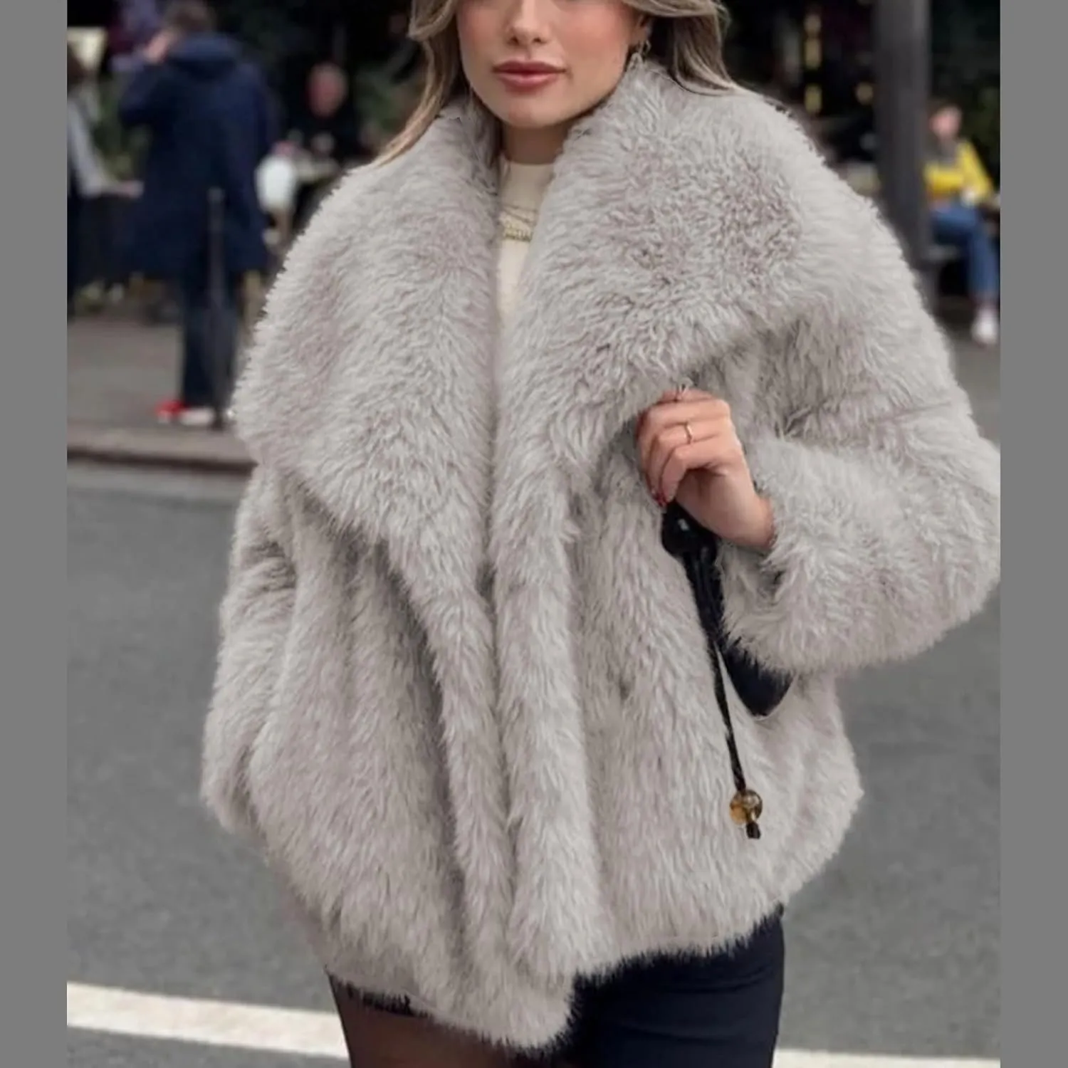 Ainangua Womens Faux Fur Coat Shaggy Oversized Lapel Button Fuzzy Ladies Jackets Warm Winter Outfits