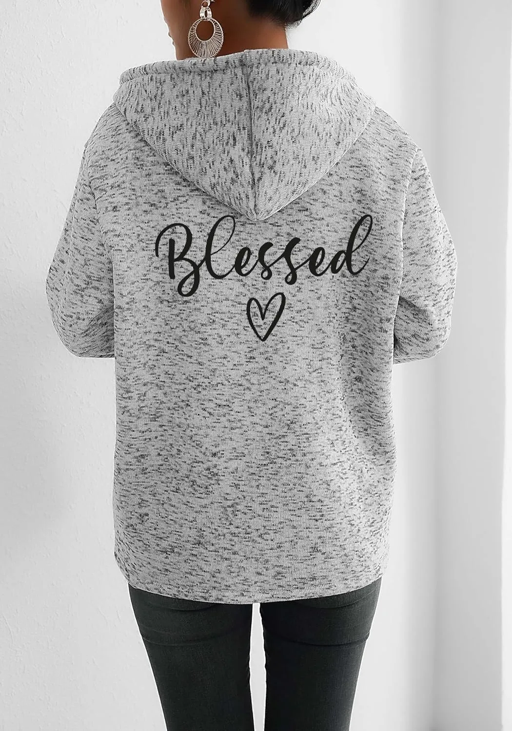 Akivide Womens Blessed Jesus Cross Zip Up Hoodie Oversized Long Sleeve Drawstring Sweater Jacket Christian Hoodies