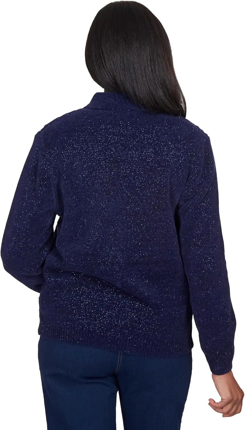 Alfred Dunner Womens Petites Zipper Cardigan Sweater