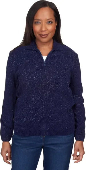 Alfred Dunner Womens Petites Zipper Cardigan Sweater