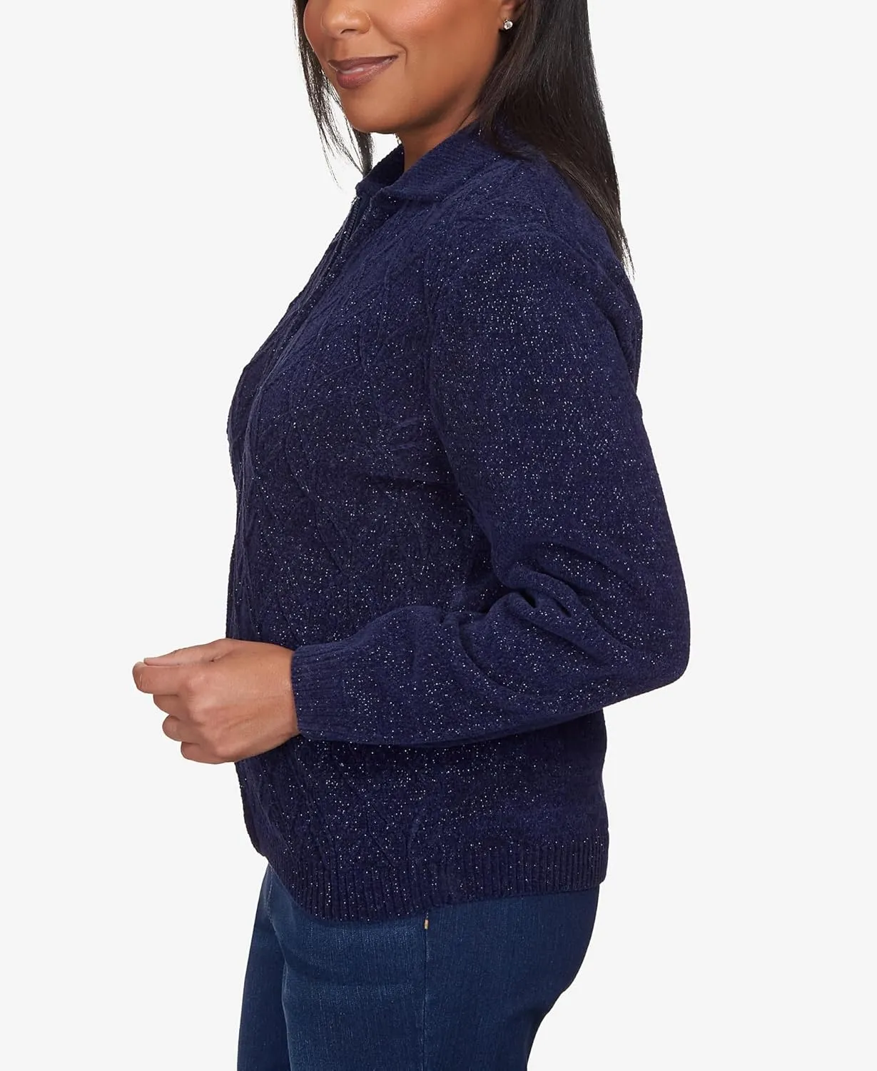 Alfred Dunner Womens Petites Zipper Cardigan Sweater