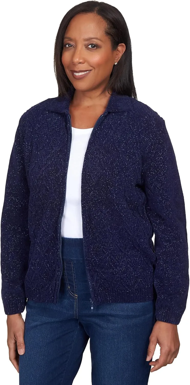 Alfred Dunner Womens Petites Zipper Cardigan Sweater