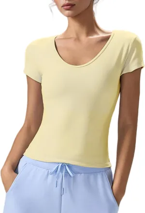 altiland Scoop Neck Workout T Shirt for Woman, Ultra-Soft Quick Dry Athletic Tee Yoga Running Cropped Short Sleeve Tops