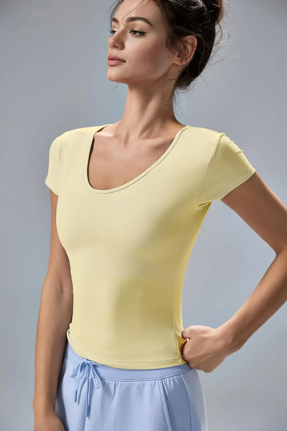 altiland Scoop Neck Workout T Shirt for Woman, Ultra-Soft Quick Dry Athletic Tee Yoga Running Cropped Short Sleeve Tops