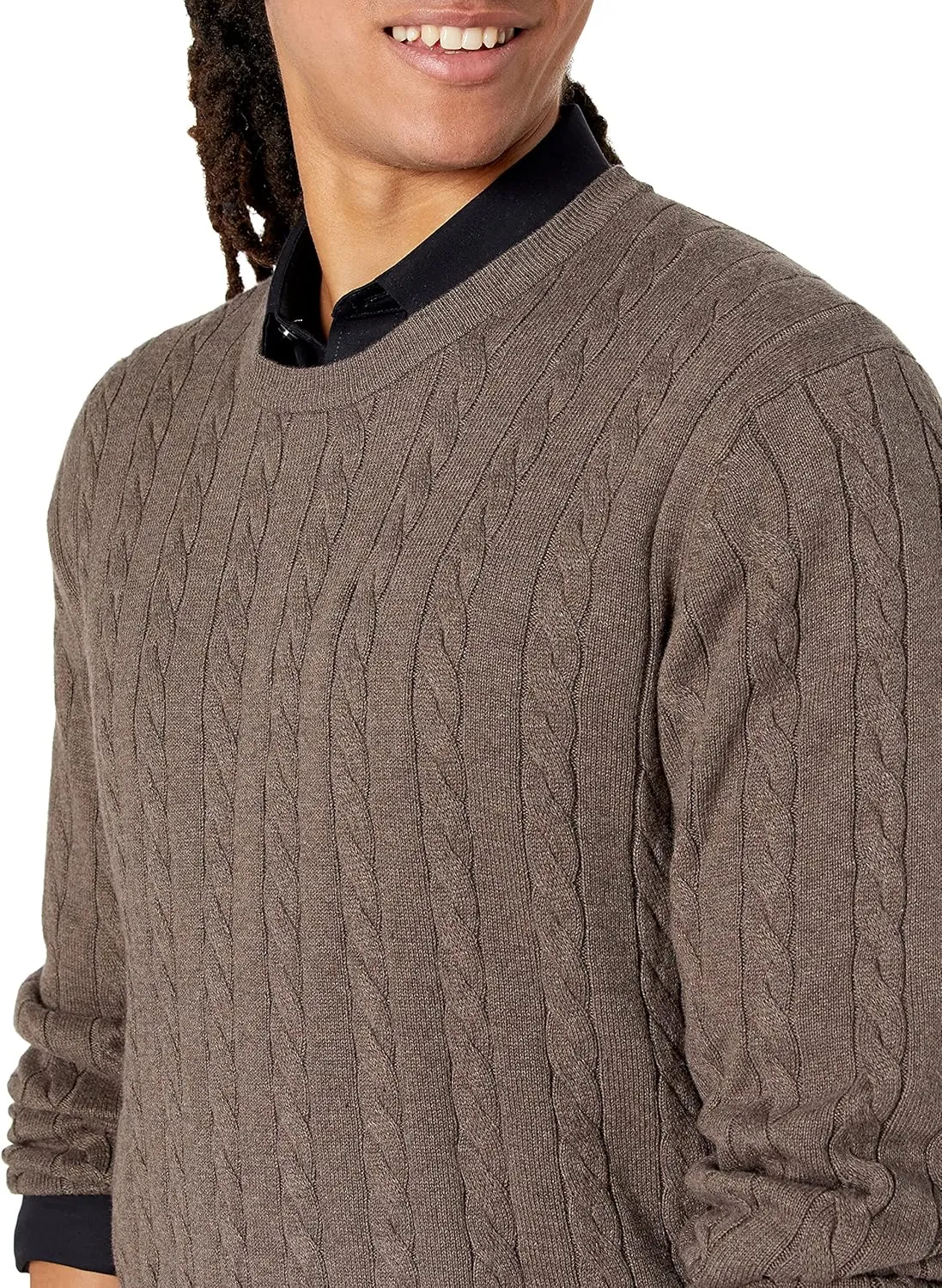 Amazon Essentials Men's Crewneck Cable Cotton Sweater