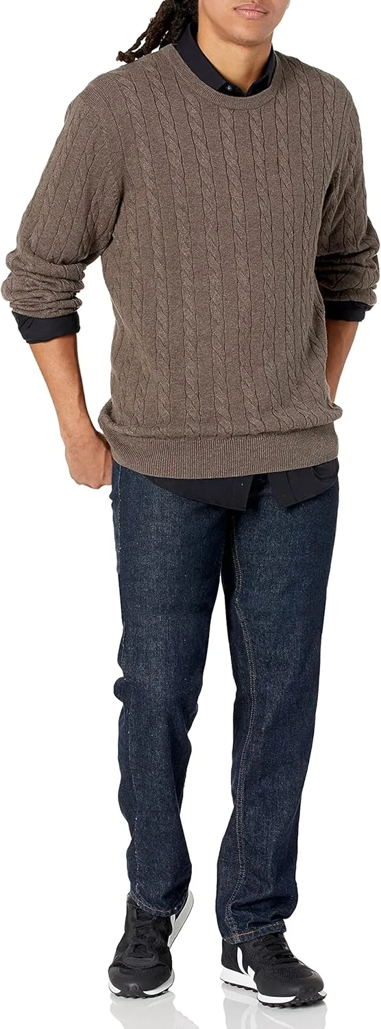 Amazon Essentials Men's Crewneck Cable Cotton Sweater