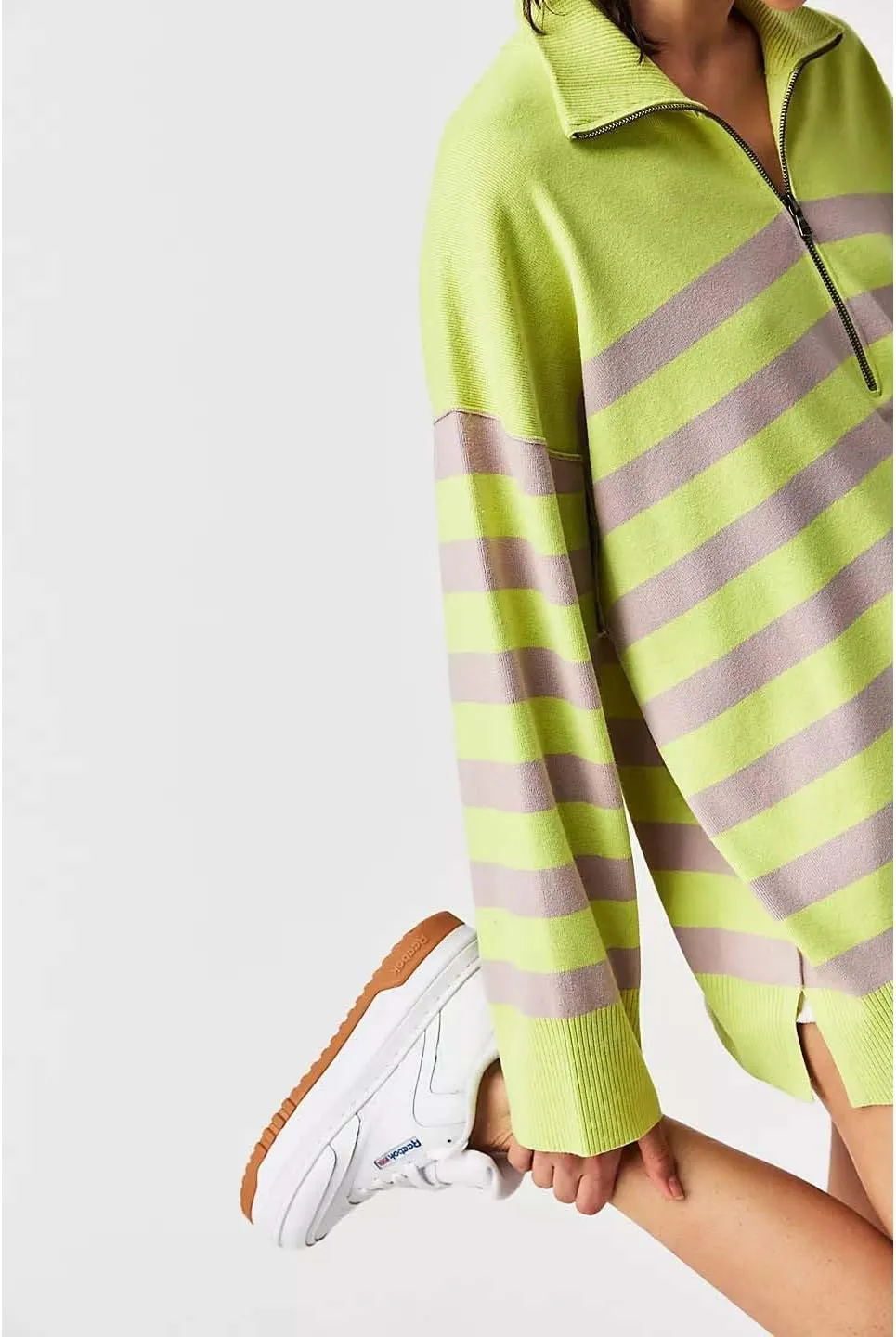 Amiblvowa Striped Half Quarter Zip Sweaters for Women Long Sleeve Drop Shoulder Pullover Oversized Sweatshirt Top Y2K Hoodie