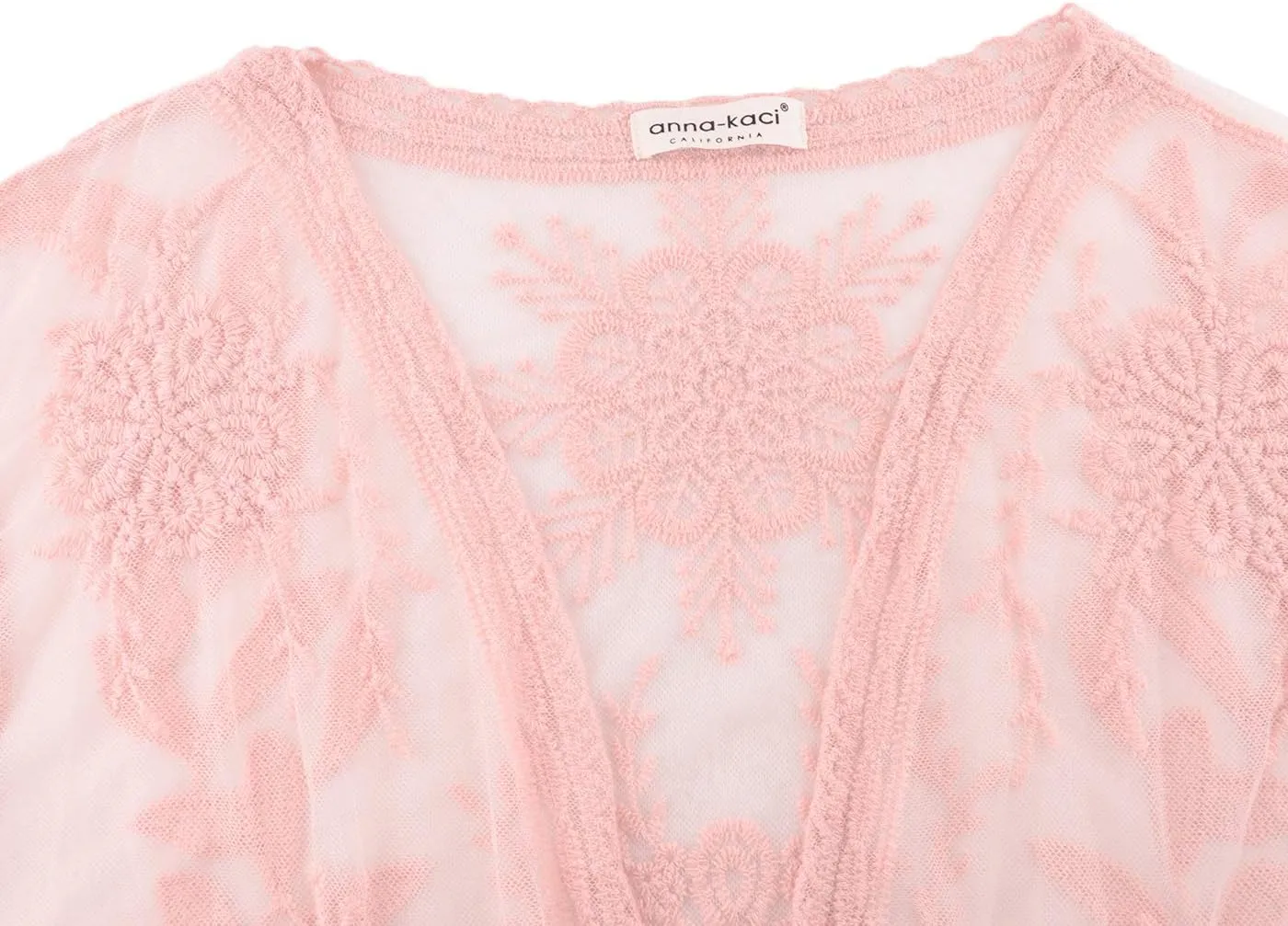 Anna-Kaci Womens Cover Up Long Embroidered Lace Kimono Cardigan with Half Sleeves