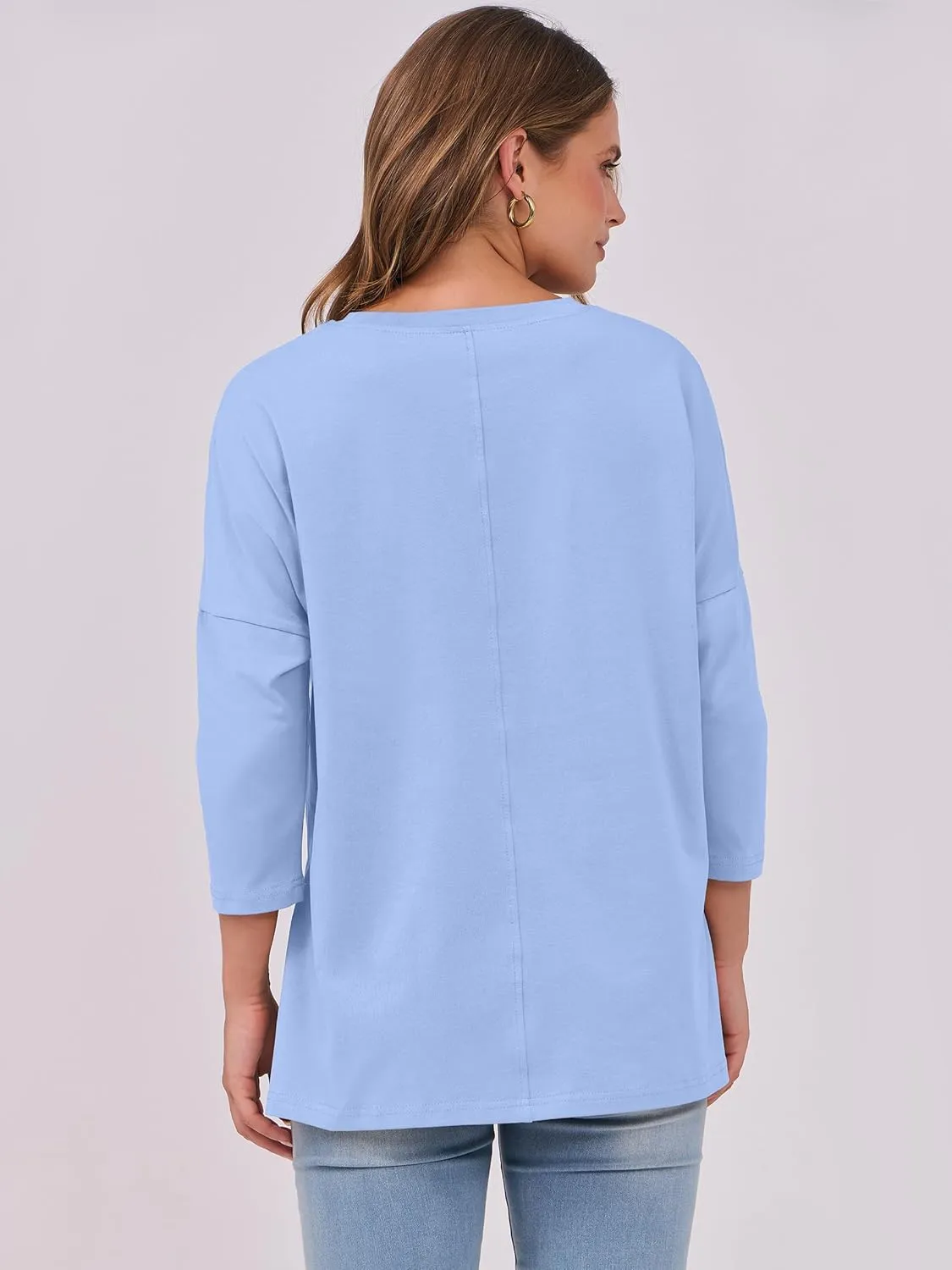 ANRABESS Womens 3/4 Length Sleeve Tops Loose Fit Tunic Shirts Oversized Spring Summer Casual Crew Neck Basic Boxy Tee
