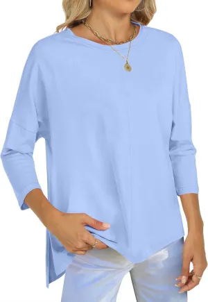 ANRABESS Womens 3/4 Length Sleeve Tops Loose Fit Tunic Shirts Oversized Spring Summer Casual Crew Neck Basic Boxy Tee