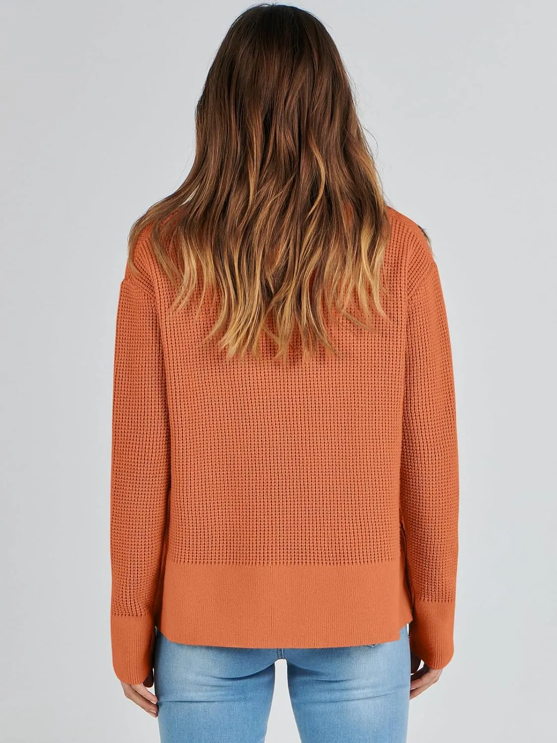 ANRABESS Womens Crewneck Long Sleeve Waffle Knit Casual Side Zipper Pullover Sweaters Top Thumbhole 2025 Fall Outfits