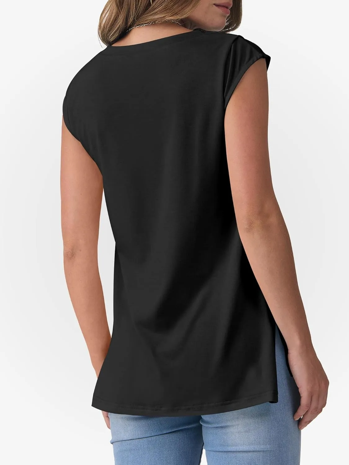 ANRABESS Womens Tank Top V Neck Cap Sleeve Summer Casual Loose Slit Side Sleeveless Tunic Tee Shirts 2025 Trendy Clothes