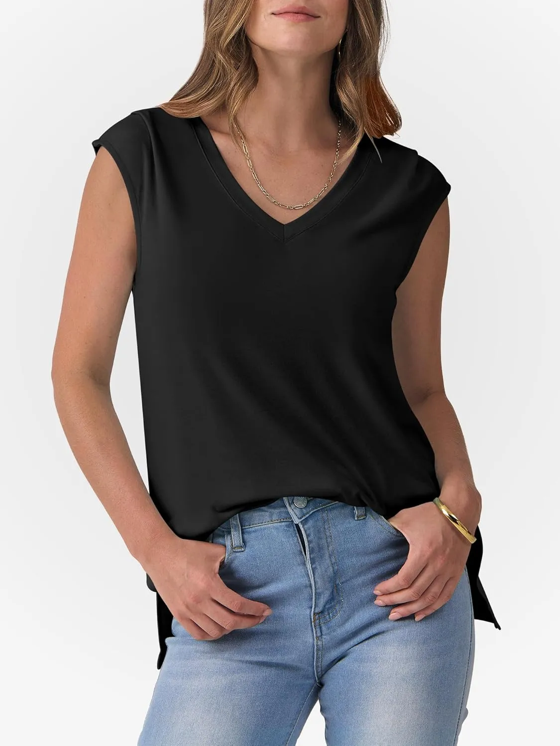 ANRABESS Womens Tank Top V Neck Cap Sleeve Summer Casual Loose Slit Side Sleeveless Tunic Tee Shirts 2025 Trendy Clothes