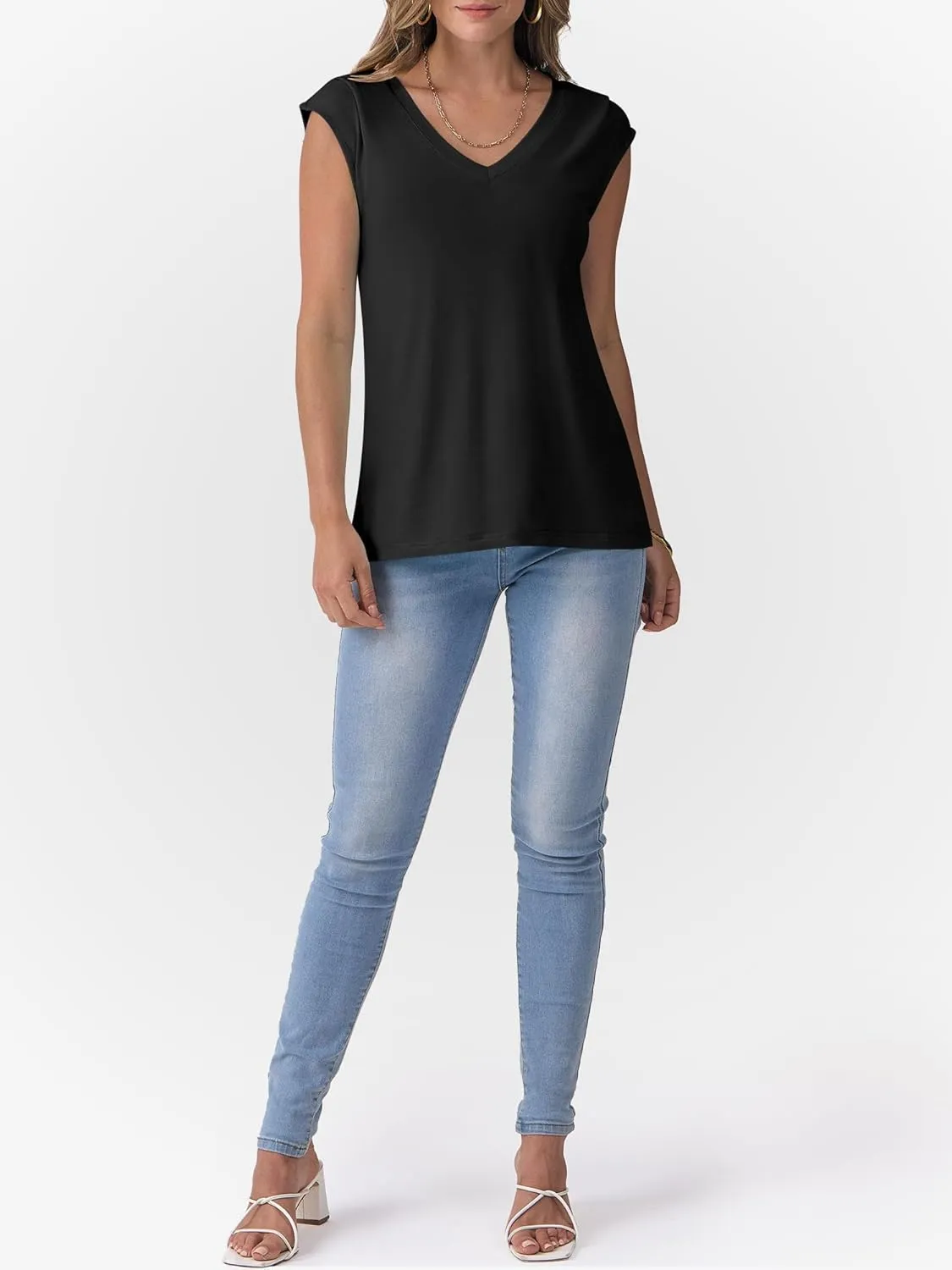 ANRABESS Womens Tank Top V Neck Cap Sleeve Summer Casual Loose Slit Side Sleeveless Tunic Tee Shirts 2025 Trendy Clothes