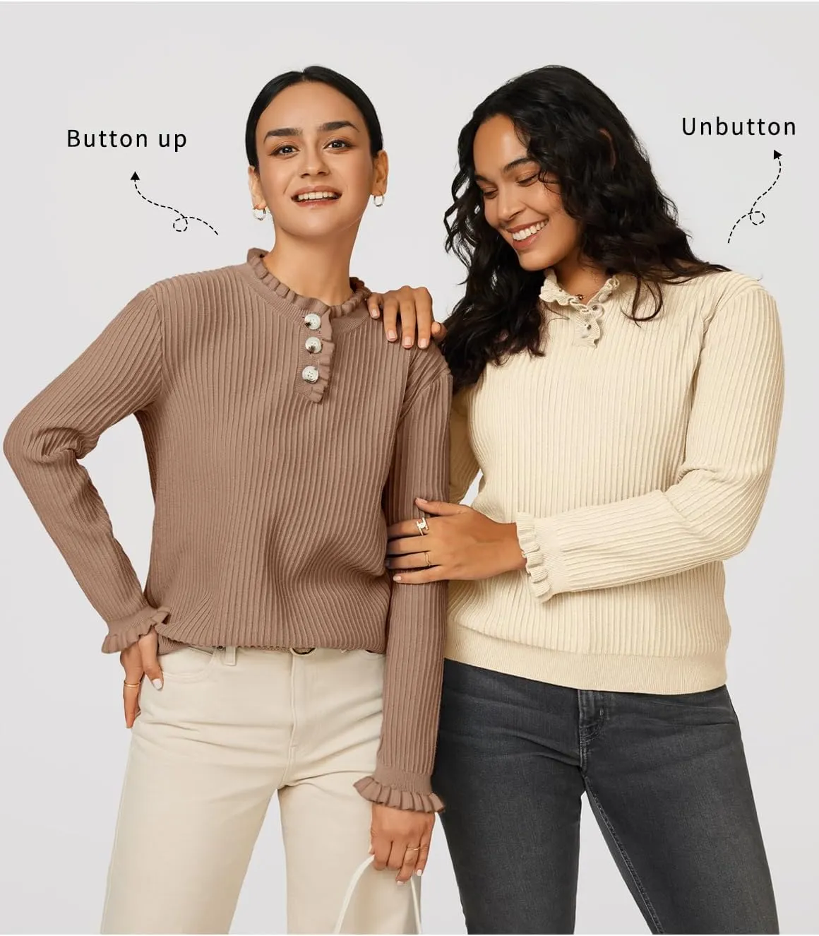 Arach&Cloz Womens Swaters 2024 Fall Fashion Outfits Long Sleeve Crewneck Knit Tops Ruffle Casual T-Shirts Cute Tees Blouses