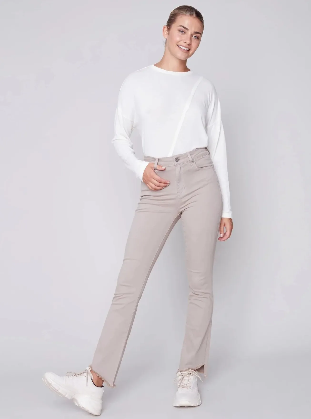 Assymetrical Hem Bootcut Pant [H Amande/H Almond-C5429]
