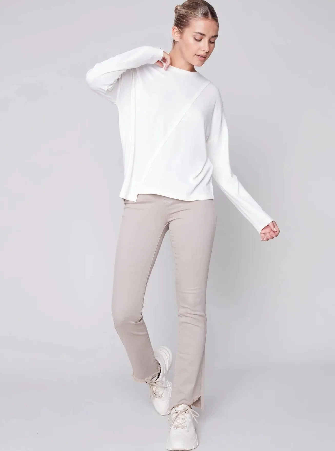 Assymetrical Hem Bootcut Pant [H Amande/H Almond-C5429]
