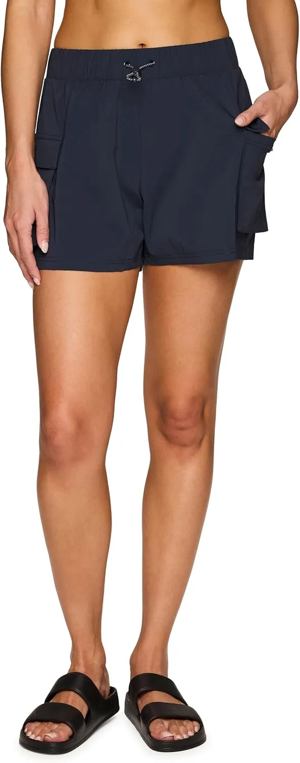 Avalanche Cargo-Style Hiking Shorts for Women, Quick Drying Woven Walking Shorts with Drawstring Bungee Waistband