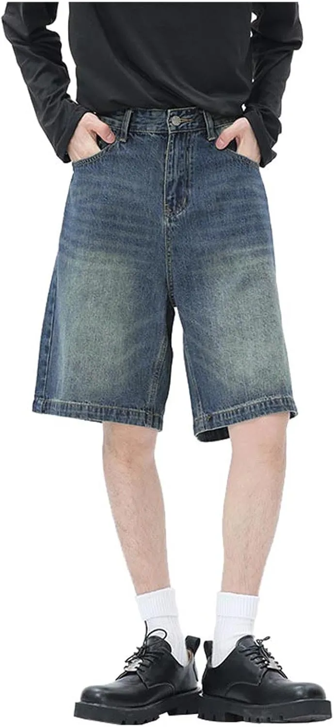 Baggy Jean Shorts for Men Casual Summer Loose Fit Hip Hop Wide Leg Denim Shorts 2025 Trendy Streetwear