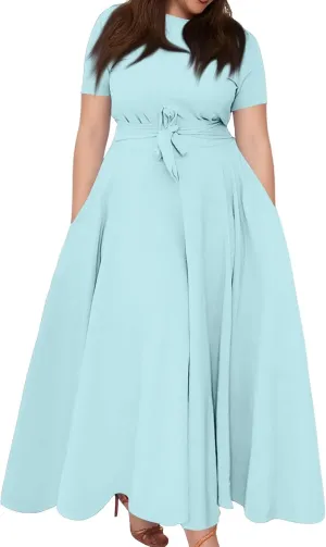 Beach Dresses for Women Casual Loose Trendy Short Sleeve Crewneck Solid Color Vacation Maxi Dress Plus Size, XL-6XL