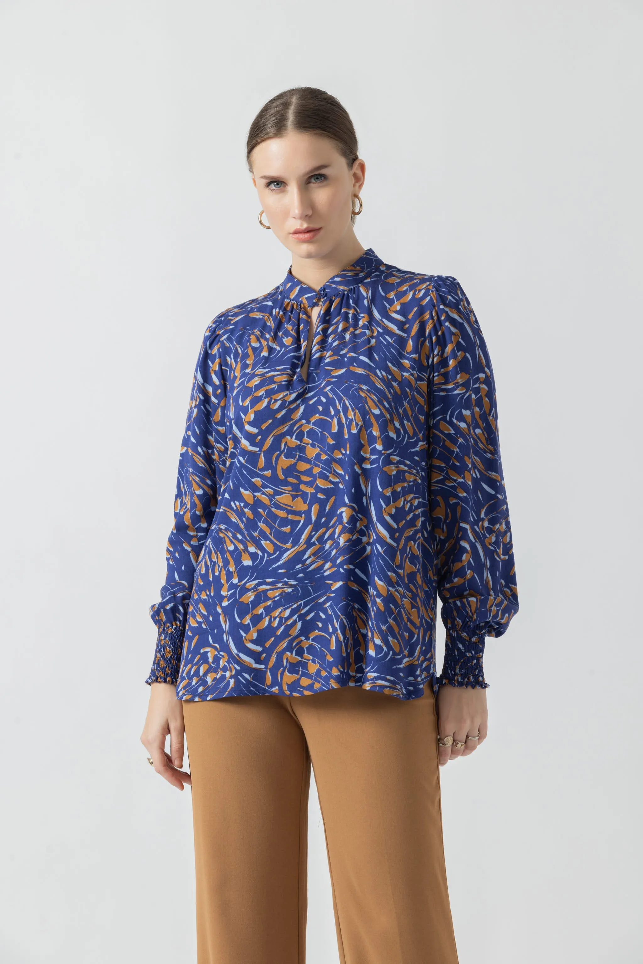 Beacon Blue Printed Blouse