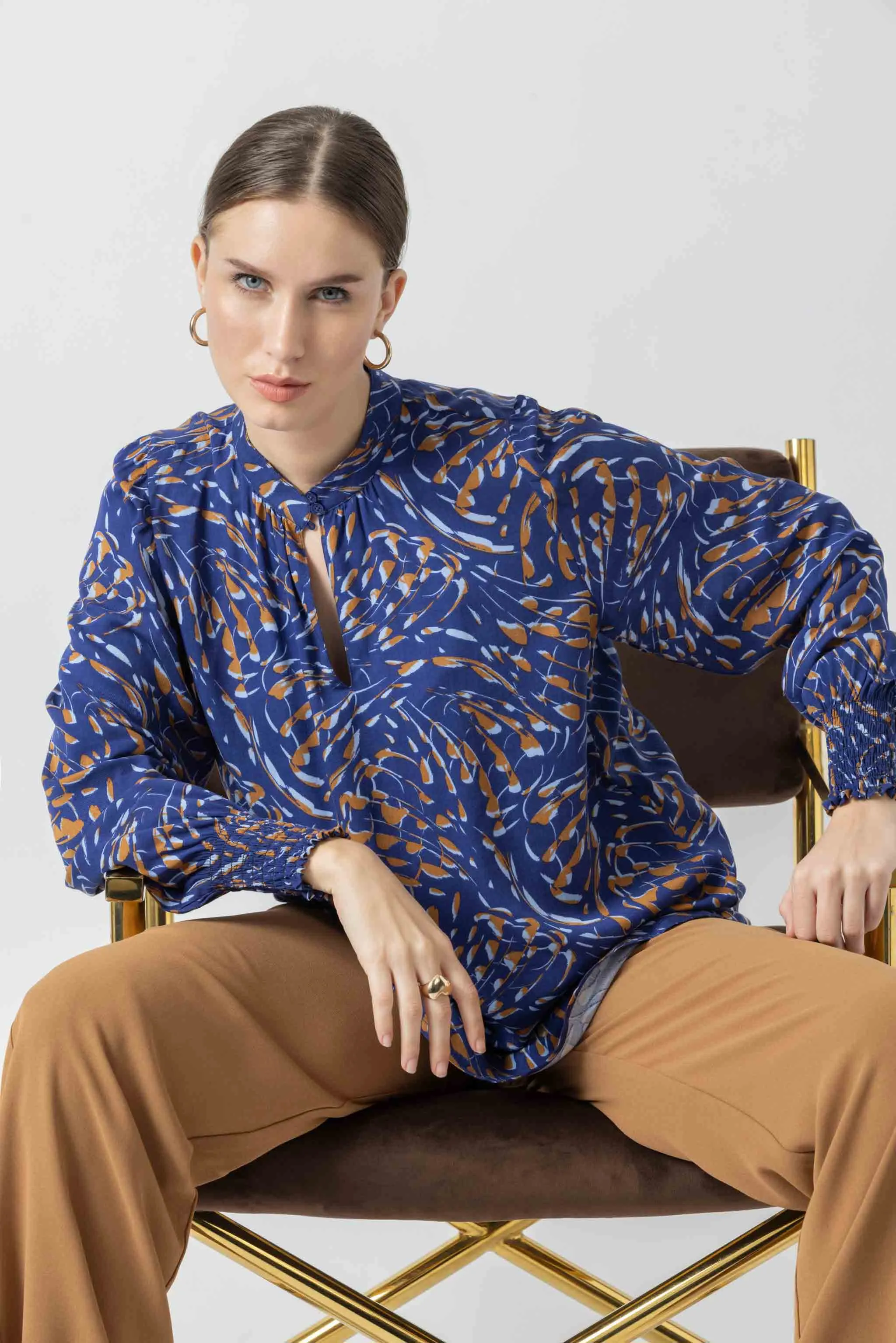 Beacon Blue Printed Blouse