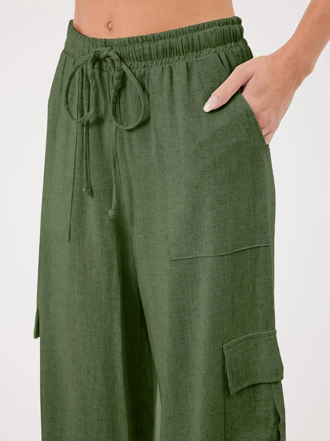 Beautiful Nomad Women's Linen Cargo Pants Casual High Waisted Wide Leg Pant Baggy Trousers with Pockets