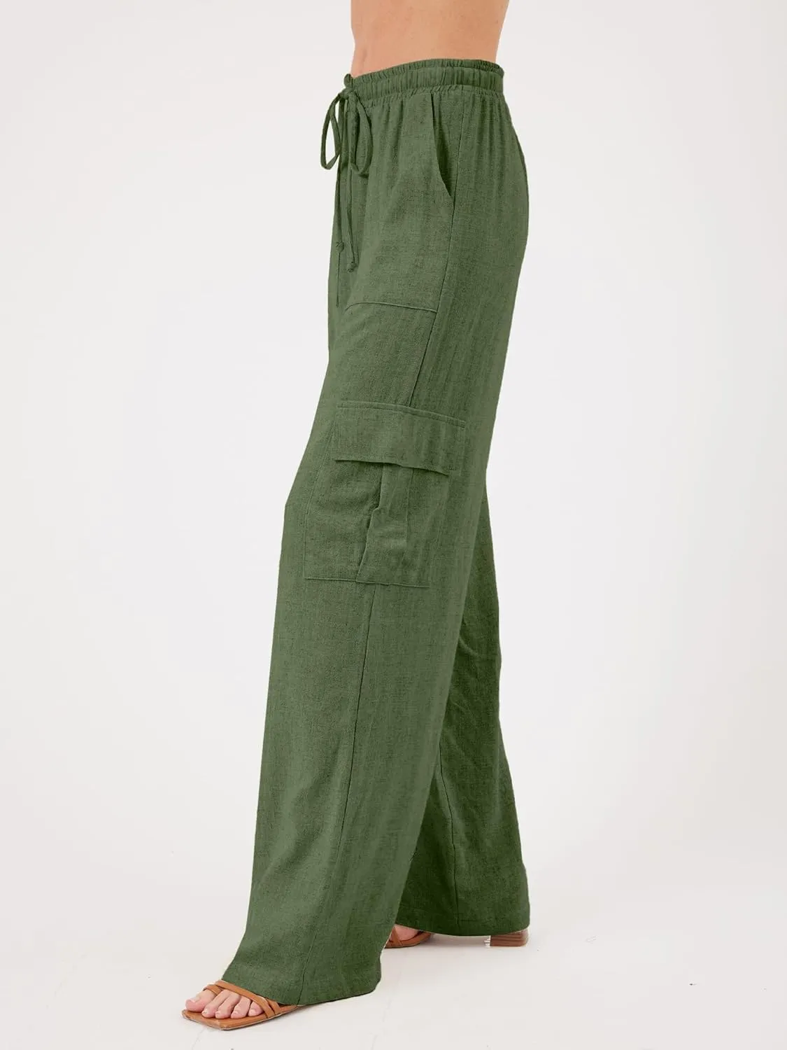 Beautiful Nomad Women's Linen Cargo Pants Casual High Waisted Wide Leg Pant Baggy Trousers with Pockets