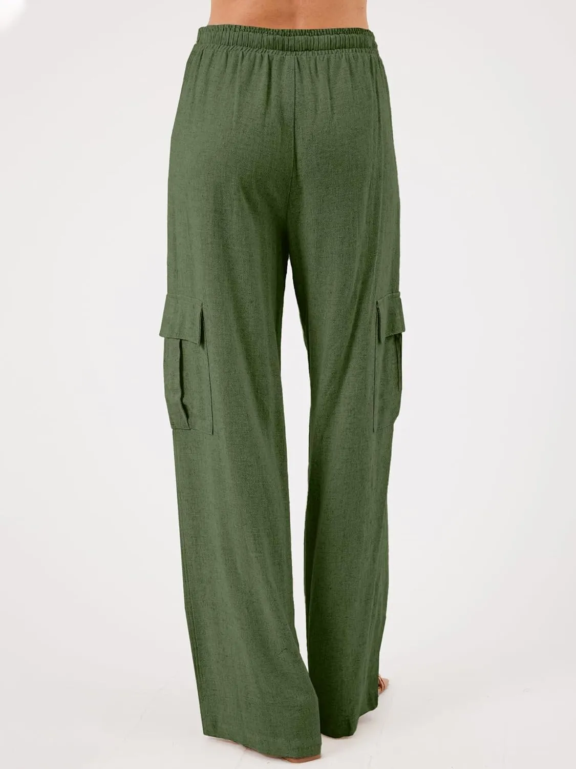 Beautiful Nomad Women's Linen Cargo Pants Casual High Waisted Wide Leg Pant Baggy Trousers with Pockets