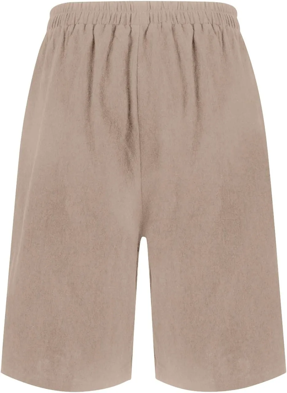 Bermuda Shorts for Women Knee Length Summer Beach Linen Shorts Lightweight Wide Leg High Waisted Long Short w/Pockets