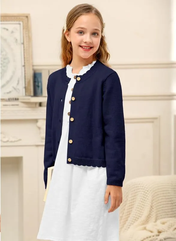 BesserBay Girls Solid Color Long Sleeve Knit Sweaters Button Down Uniform Cardigan 4-12 Years