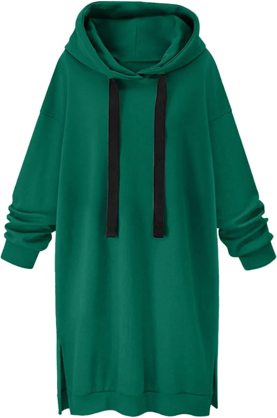 Black Hoodie Dress Women Longline Pullover Sweatshirt Drawstring Long Sleeve Relax Warm Daily Streetwear