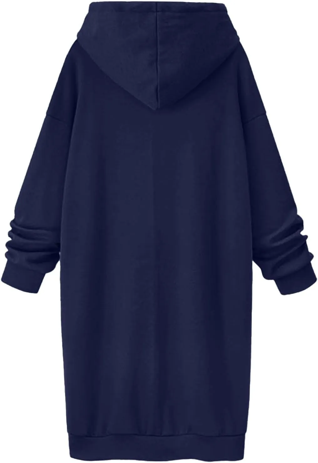 Black Hoodie Dress Women Longline Pullover Sweatshirt Drawstring Long Sleeve Relax Warm Daily Streetwear