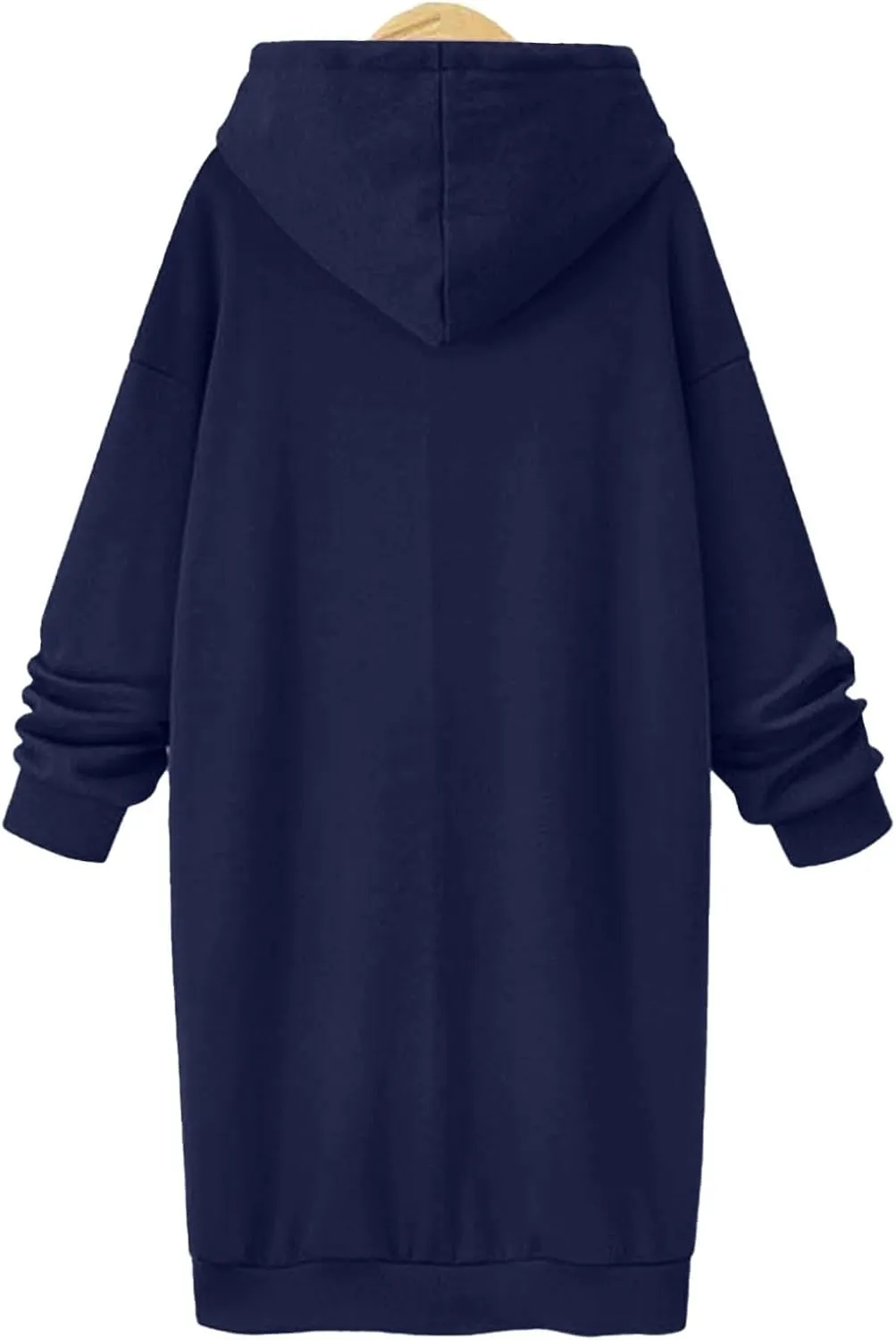 Black Hoodie Dress Women Longline Pullover Sweatshirt Drawstring Long Sleeve Relax Warm Daily Streetwear