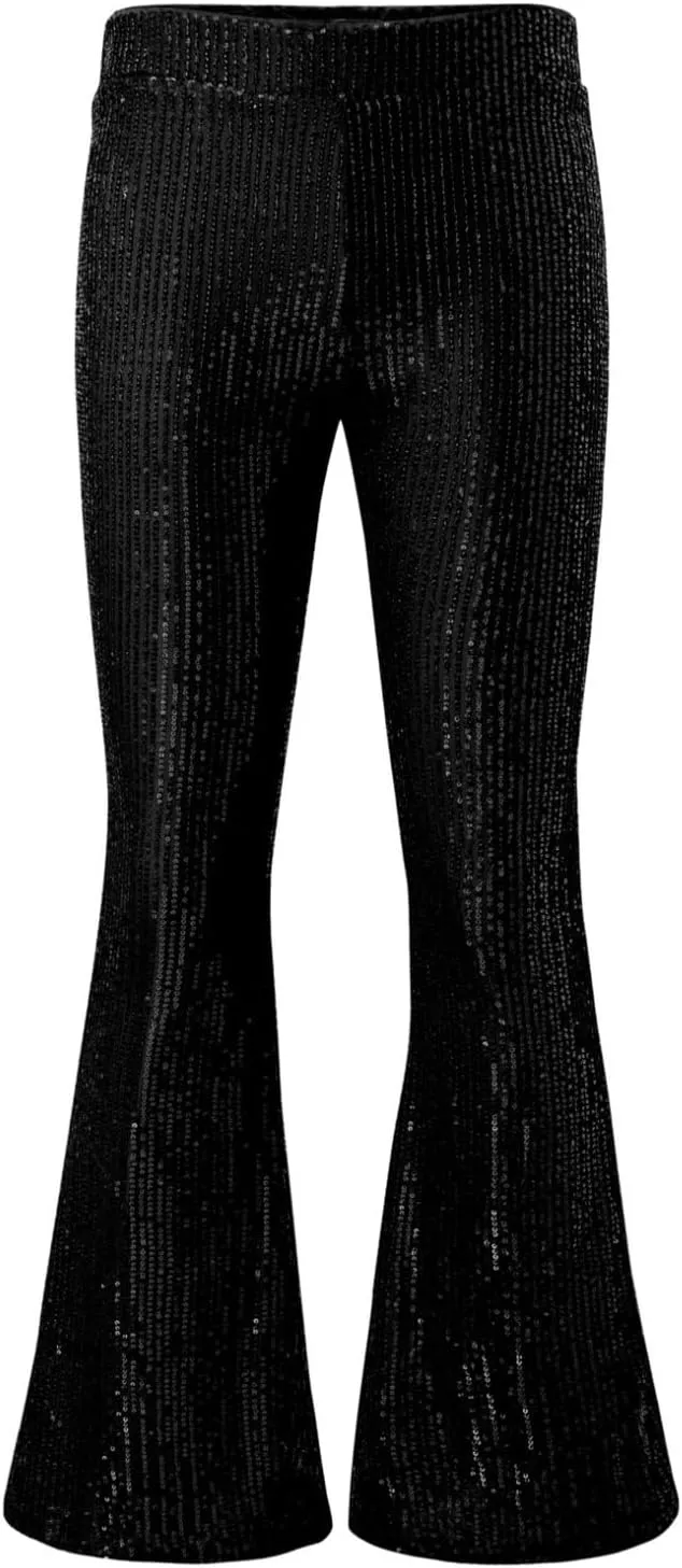 BLENCOT Women's Glitter Sequin Wide Leg Palazzo Pants High Waist Bell Bottoms Party Flared Trousers